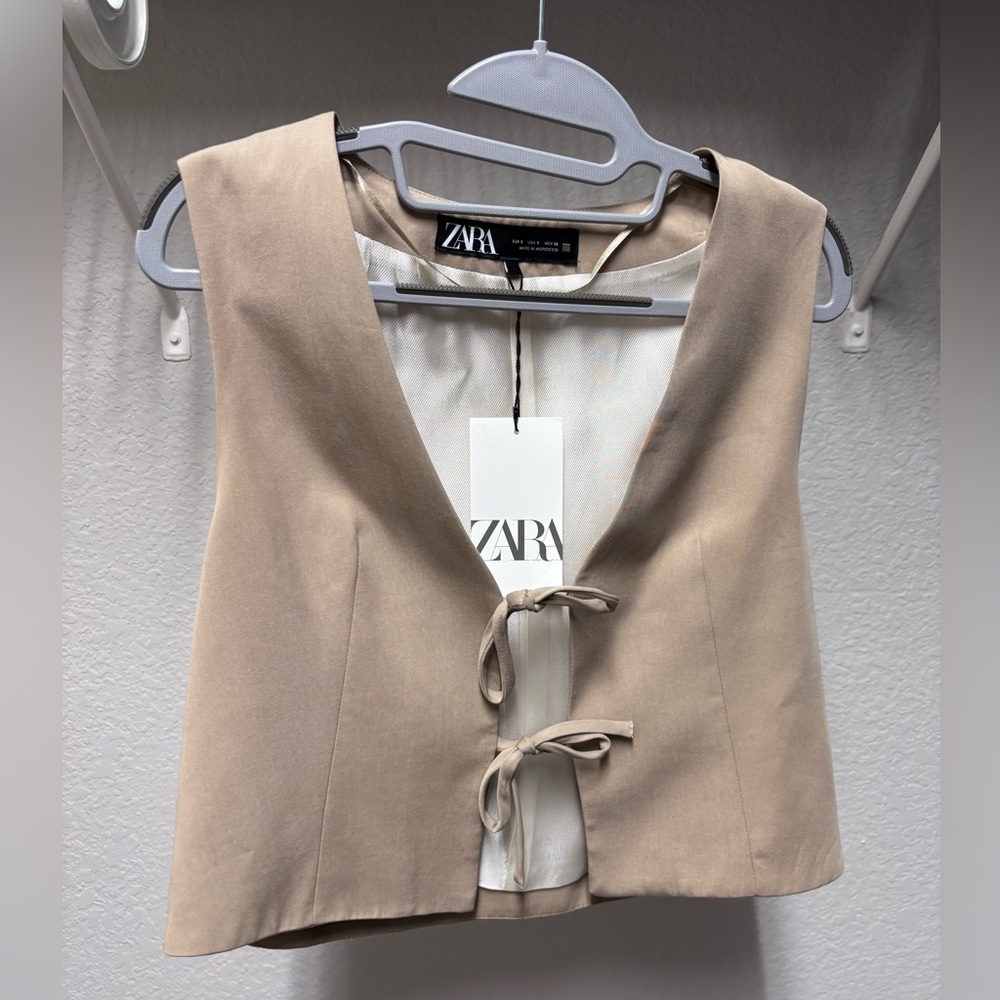 Zara Beige Tie-Front Sleeveless Vest